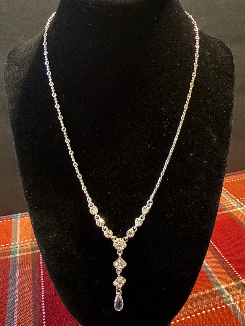 Givenchy Silver Tone Crystal Drop Necklace